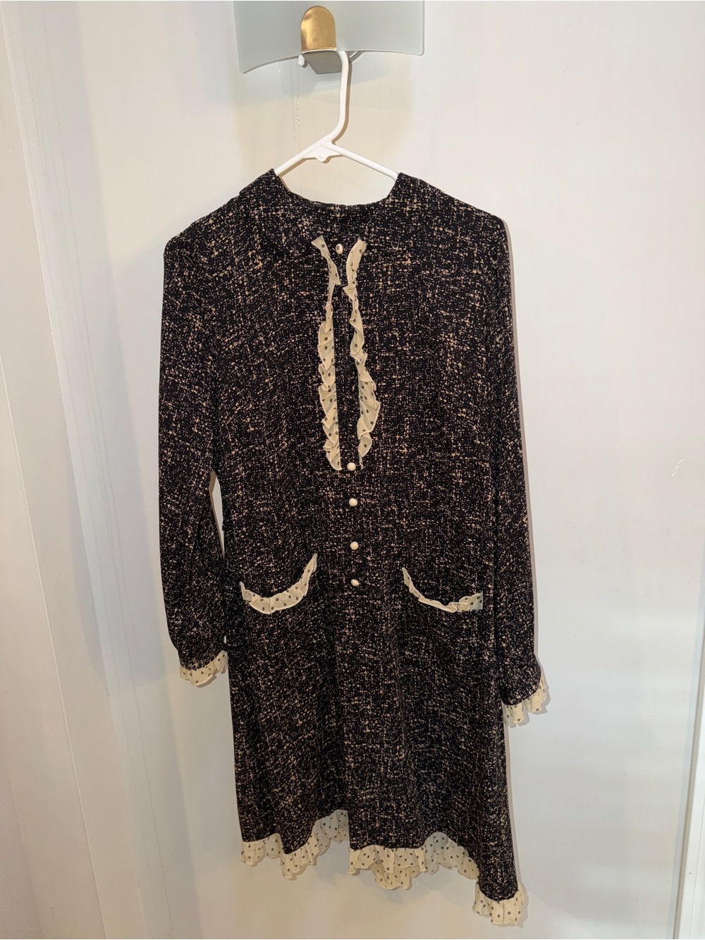 Leona Edminston Black Dress with Cream Speckle Print